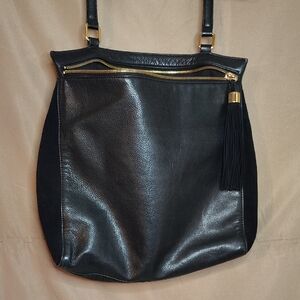 Margot Black Leather Shoulder Bag with Gold Accents